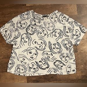 Zara Faces Abstract Art Black and White Crop Top Size M